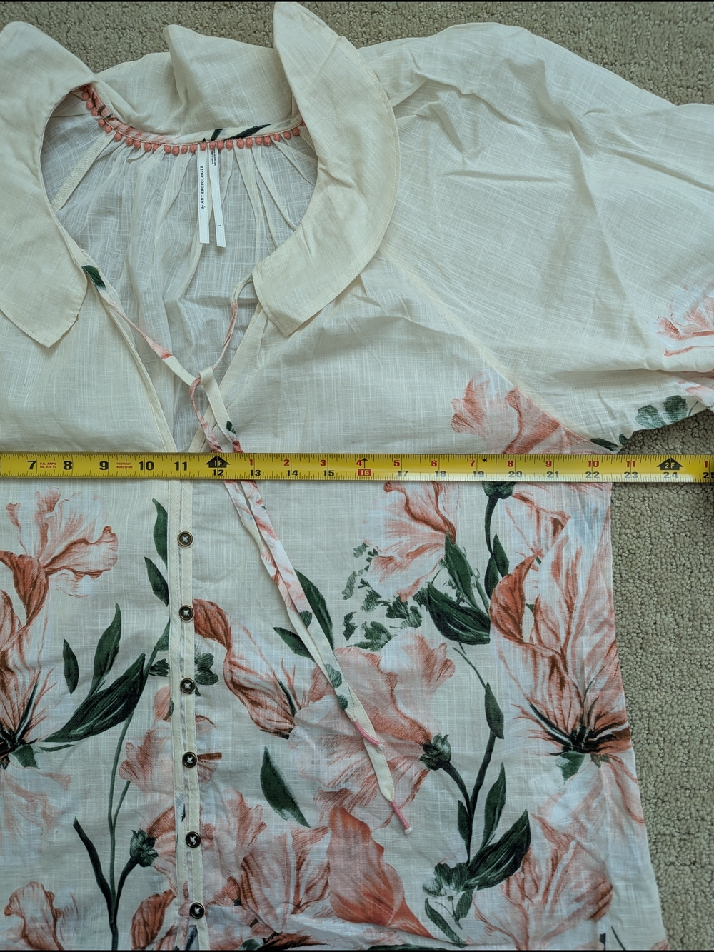 Anthropologie Floral Peasant Blouse L Balloon Sleeve Smocked Cuff Boho Feminine - Picture 9 of 10